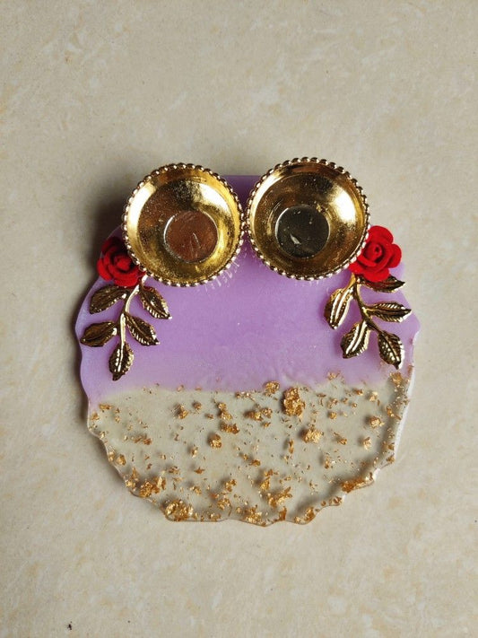Lavender & White Resin Pooja Platter with Golden Bowls & Rose Embellishments | Wedding & Festival Tray