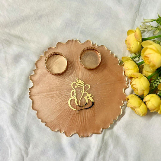 Golden Resin Ring Platter with Ganesha Design