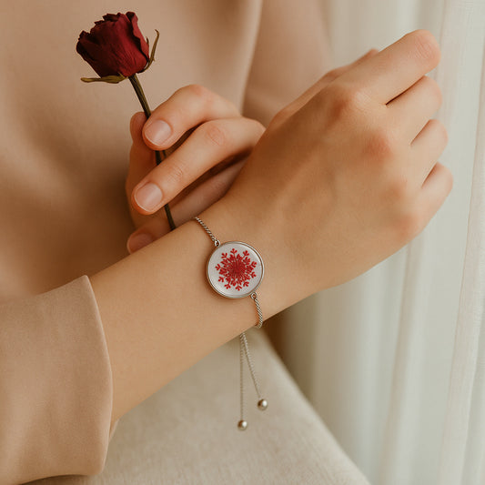 Handmade Red Flower Resin Bracelet – Round Pendant