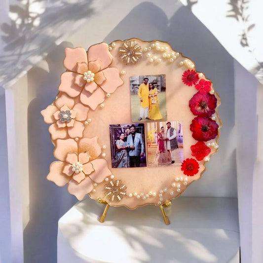 Customized  Resin Floral Photo Frame with Pearls & Dried Flowers