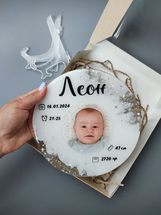 Customized Baby Birth Detail Resin Plate with Photo & Stats