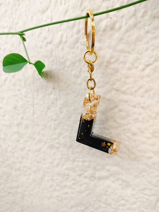 Customized Resin Letter L Keychain with Gold Flakes & Stars