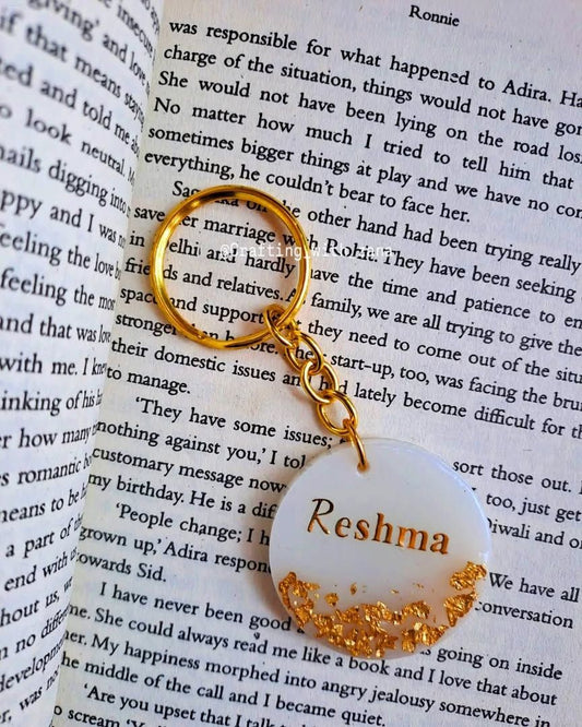 Customized Resin Keychain – Round Design with Name Any and Gold Foil