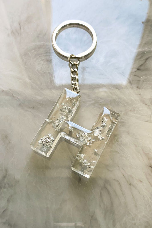 Resin Letter H Keychain with Silver Foil