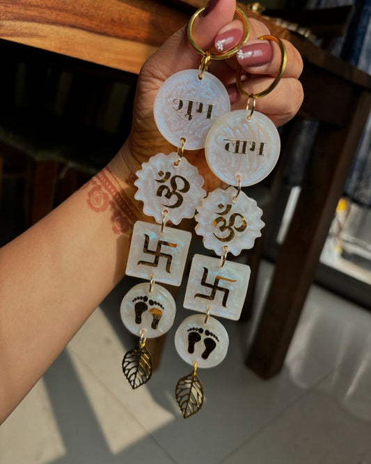 Resin Labh Shubh Hanging | Om, Swastik & Charan Design for Pooja & Home Décor