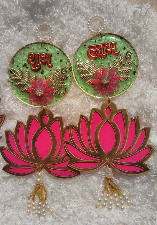 Resin Shubh Labh Hanging with Lotus Design | Handmade Pooja & Entrance Décor