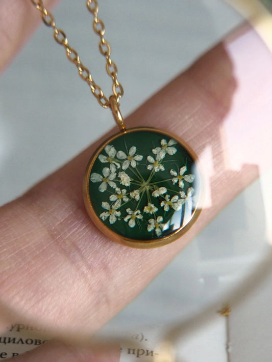 Resin Pendant Necklace with Real Pressed Flowers – Botanical Jewelry
