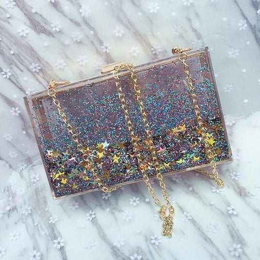 Glitter Resin Clutch Bag | Transparent Party Purse with Star Confetti