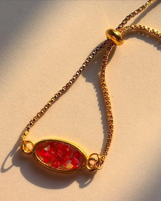 Oval Resin Bracelet with Real Red Flower – Handmade Floral Jewelry