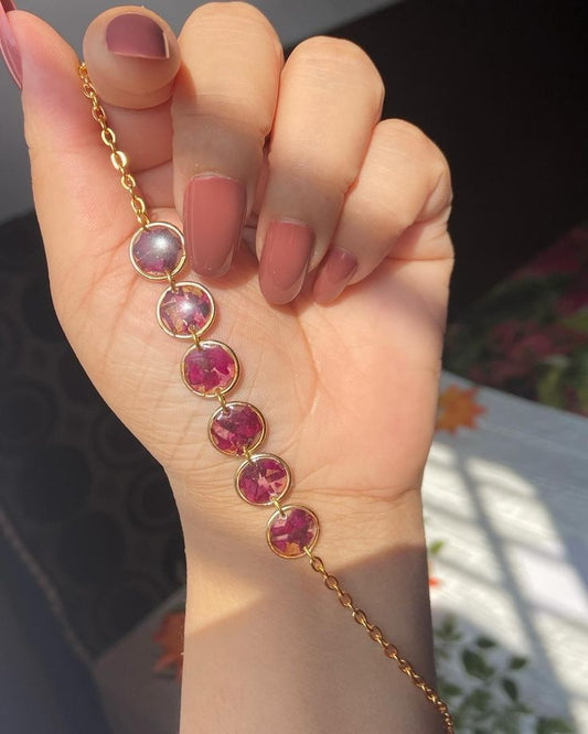 Multi-Charm Resin Bracelet with Real Pink Flowers – Handmade Floral Jewelry